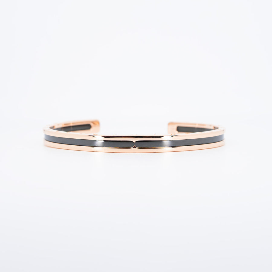 กำไล Bvlgari B.zero1 Cuff Bracelet with black Steel 18K Rose Gold Size ML# (Used) #vrbvb 6798