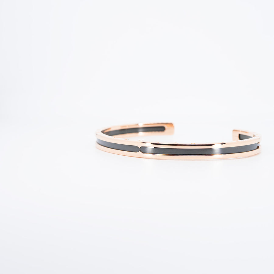 กำไล Bvlgari B.zero1 Cuff Bracelet with black Steel 18K Rose Gold Size ML# (Used) #vrbvb 6798