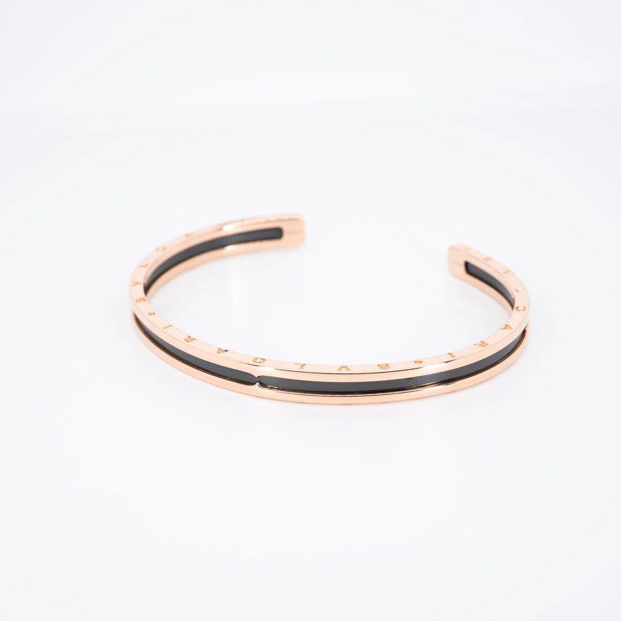 กำไล Bvlgari B.zero1 Cuff Bracelet with black Steel 18K Rose Gold Size ML# (Used) #vrbvb 6798