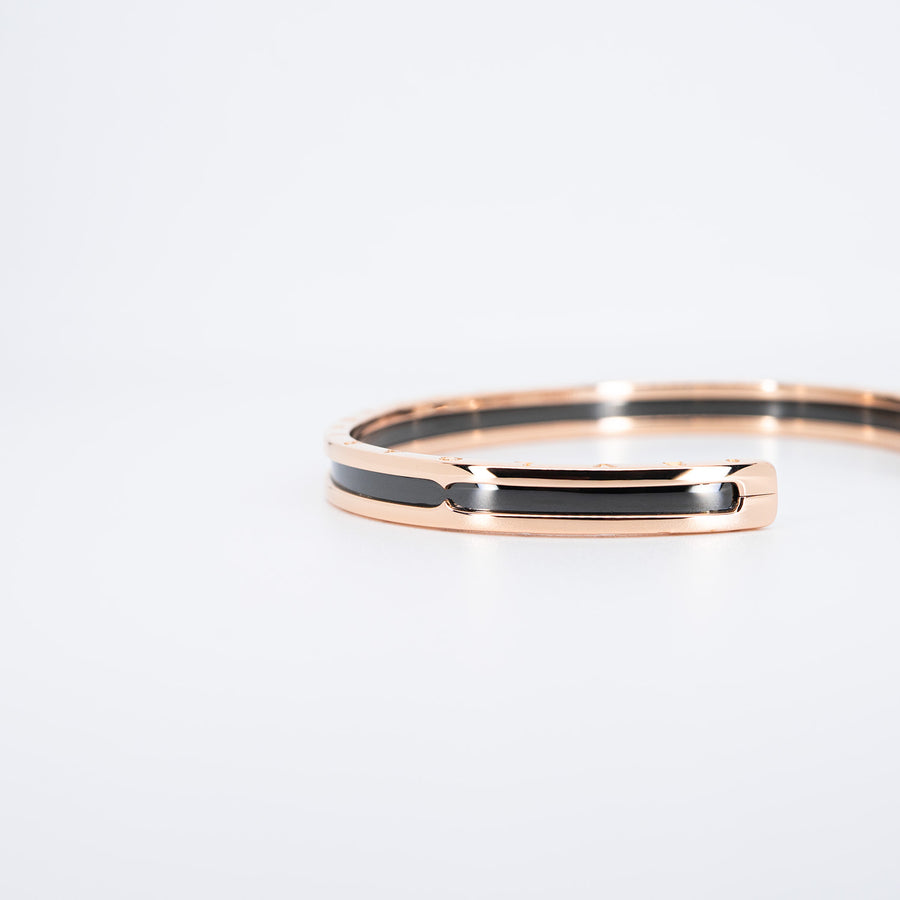 กำไล Bvlgari B.zero1 Cuff Bracelet with black Steel 18K Rose Gold Size ML# (Used) #vrbvb 6798