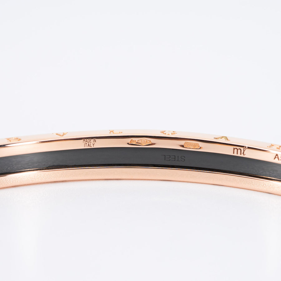 กำไล Bvlgari B.zero1 Cuff Bracelet with black Steel 18K Rose Gold Size ML# (Used) #vrbvb 6798