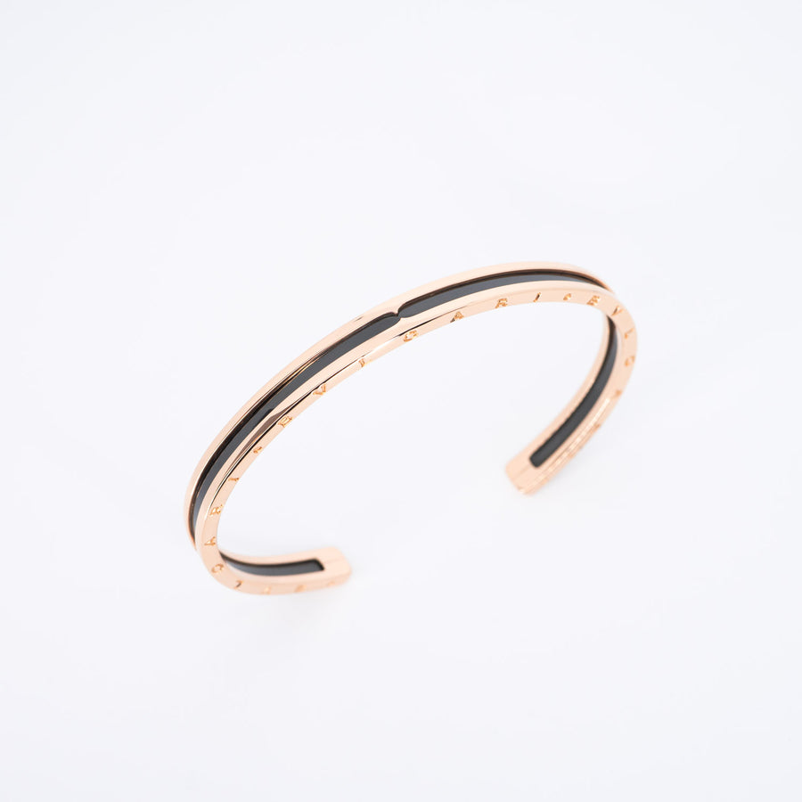 กำไล Bvlgari B.zero1 Cuff Bracelet with black Steel 18K Rose Gold Size ML# (Used) #vrbvb 6798