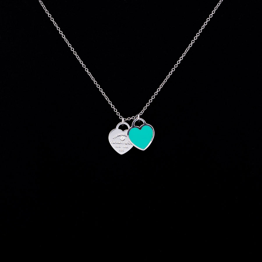 สร้อยและจี้ Tiffany & Co. Return to Tiffany Blue Double Heart Tag Pendant in Silver925 with a Diamond, Small Size 47-45.5cm.# (Used) #vrti 0792