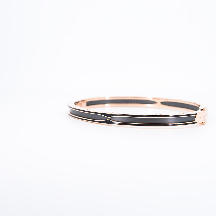 กำไล Bvlgari B.zero1 Bracelet with matte black ceramic 18K Rose Gold Size L# (Used) #vrbvb 6809