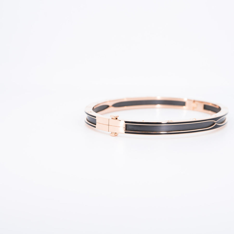 กำไล Bvlgari B.zero1 Bracelet with matte black ceramic 18K Rose Gold Size L# (Used) #vrbvb 6809