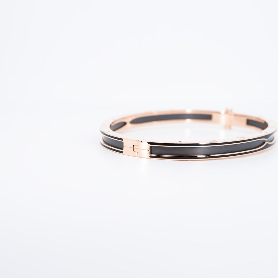 กำไล Bvlgari B.zero1 Bracelet with matte black ceramic 18K Rose Gold Size L# (Used) #vrbvb 6809