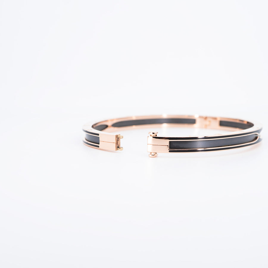 กำไล Bvlgari B.zero1 Bracelet with matte black ceramic 18K Rose Gold Size L# (Used) #vrbvb 6809