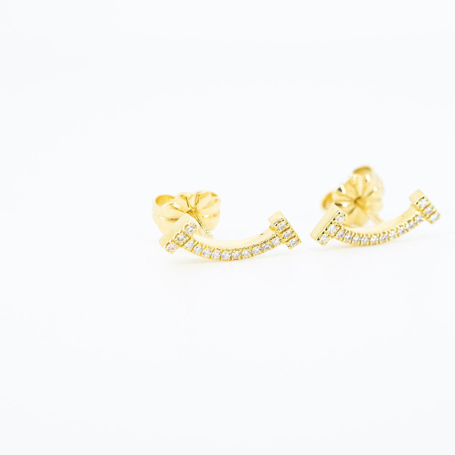 ต่างหู Tiffany & Co. Tiffany T Smile Earrings in Gold with Diamonds 18K Yellow Gold (Used) #vrti 0793