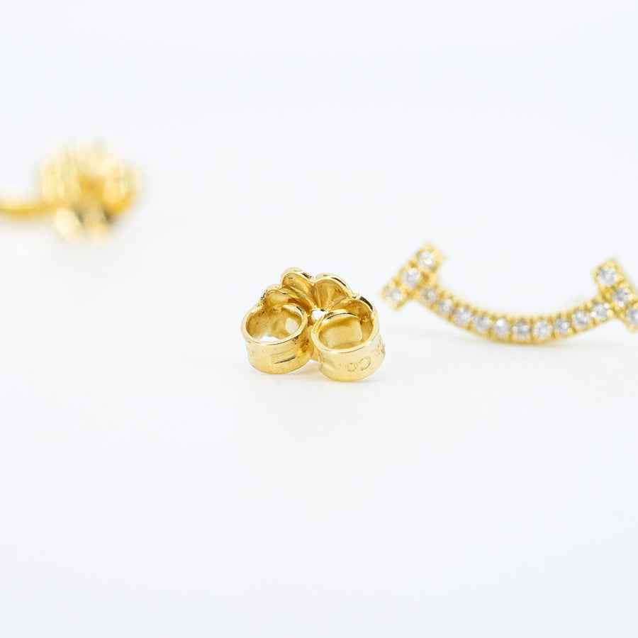 ต่างหู Tiffany & Co. Tiffany T Smile Earrings in Gold with Diamonds 18K Yellow Gold (Used) #vrti 0793