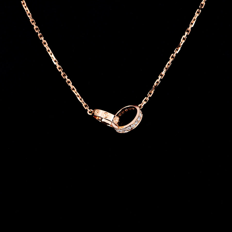 สร้อยและจี้ Cartier Love Necklace, Half-Paved Diamonds 18K Rose Gold Size 44cm.# (Used) #vrcanl 6769