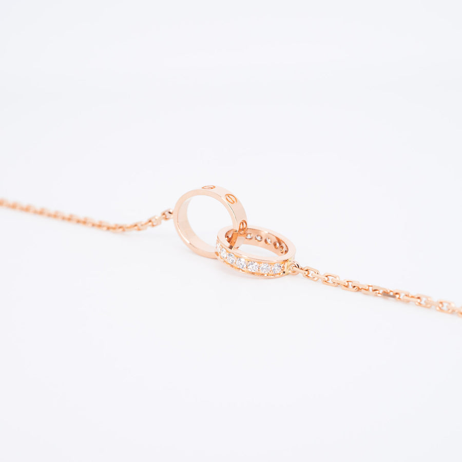 สร้อยและจี้ Cartier Love Necklace, Half-Paved Diamonds 18K Rose Gold Size 44cm.# (Used) #vrcanl 6769