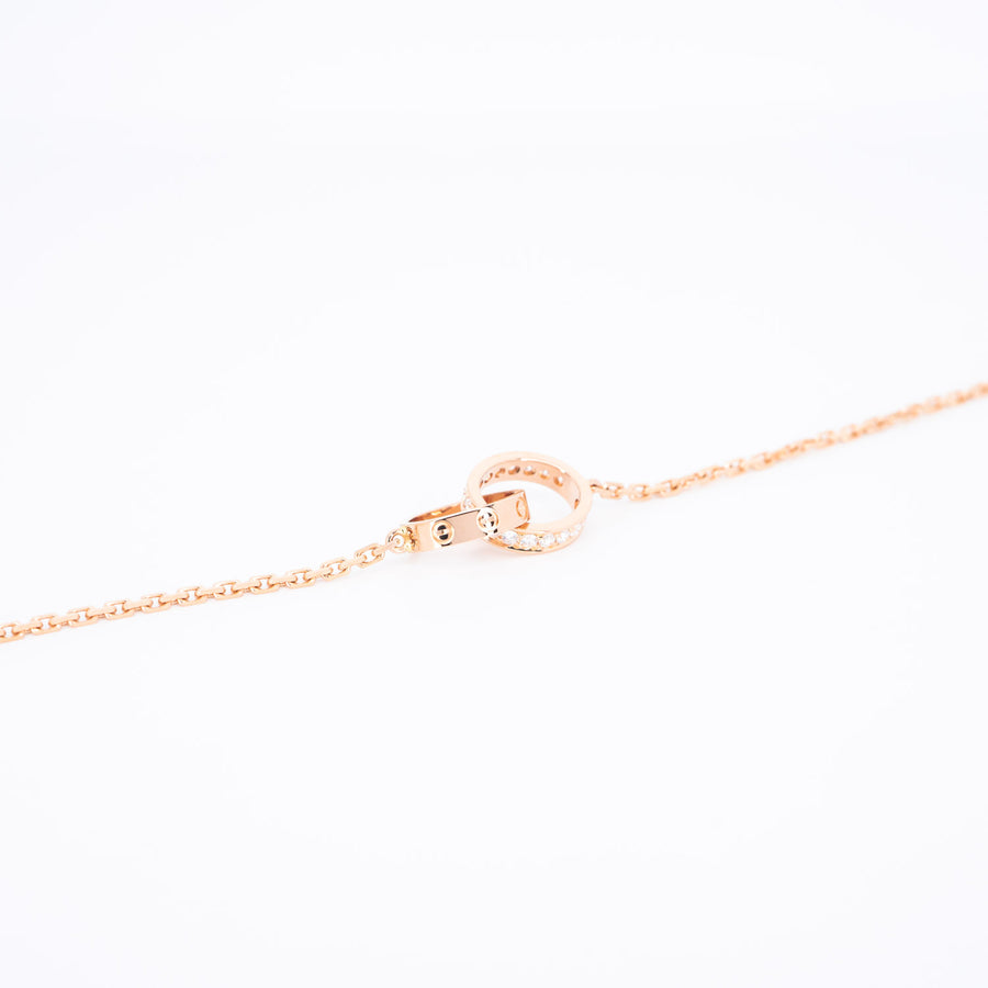 สร้อยและจี้ Cartier Love Necklace, Half-Paved Diamonds 18K Rose Gold Size 44cm.# (Used) #vrcanl 6769