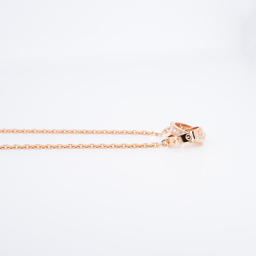 สร้อยและจี้ Cartier Love Necklace, Half-Paved Diamonds 18K Rose Gold Size 44cm.# (Used) #vrcanl 6769