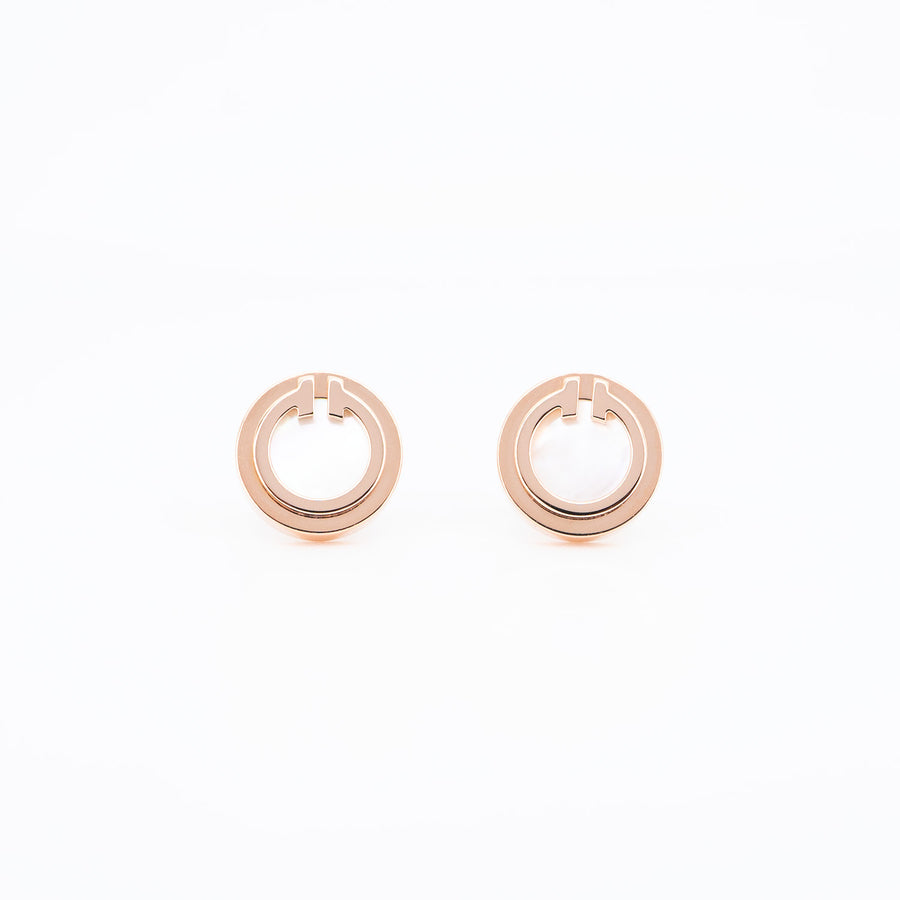 ต่างหู Tiffany & Co. Tiffany T Mother-of-pearl Circle Earrings 18K Rose Gold (Used) #vrtie 6833