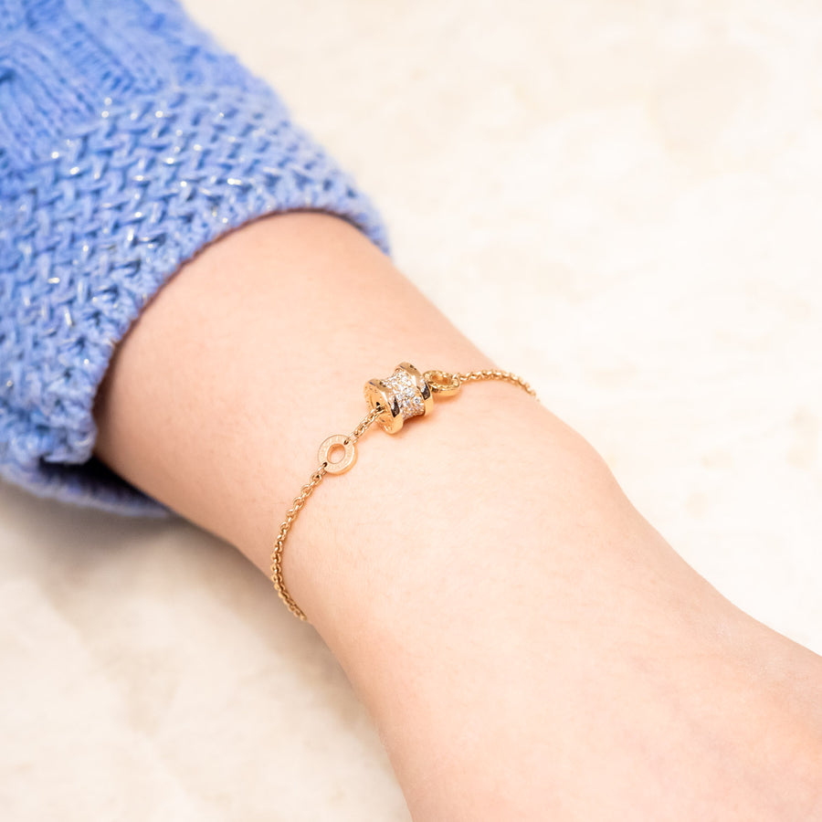 สร้อยข้อมือ Bvlgari B.zero1 mini bracelet with pavé diamonds 18K Rose Gold Size 15-17cm.# (Used) #vrbvbimt 7325