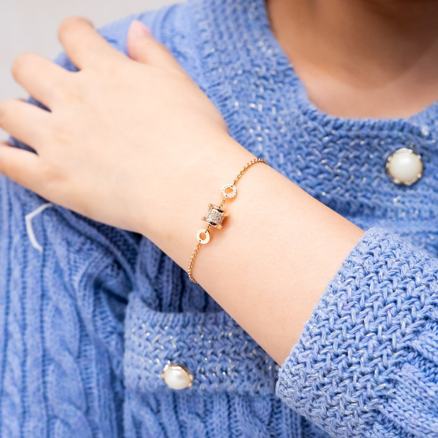 สร้อยข้อมือ Bvlgari B.zero1 mini bracelet with pavé diamonds 18K Rose Gold Size 15-17cm.# (Used) #vrbvbimt 7325