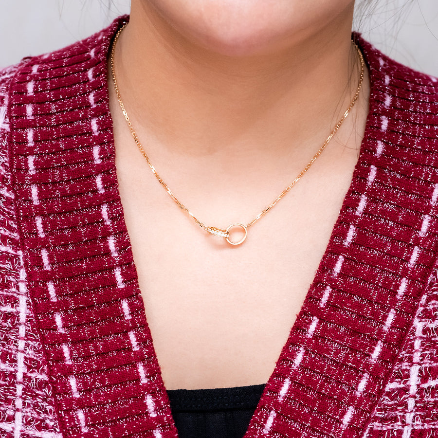 **hold k.b**สร้อยและจี้ Cartier Love pendant and Necklace, half-paved 18K Rose Gold Size 44.5cm.# (Used) #vrcanl 7304