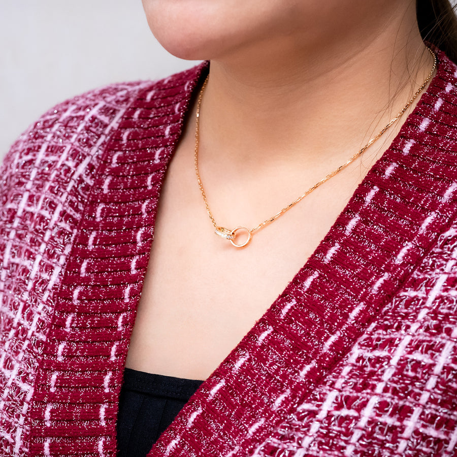 **hold k.b**สร้อยและจี้ Cartier Love pendant and Necklace, half-paved 18K Rose Gold Size 44.5cm.# (Used) #vrcanl 7304