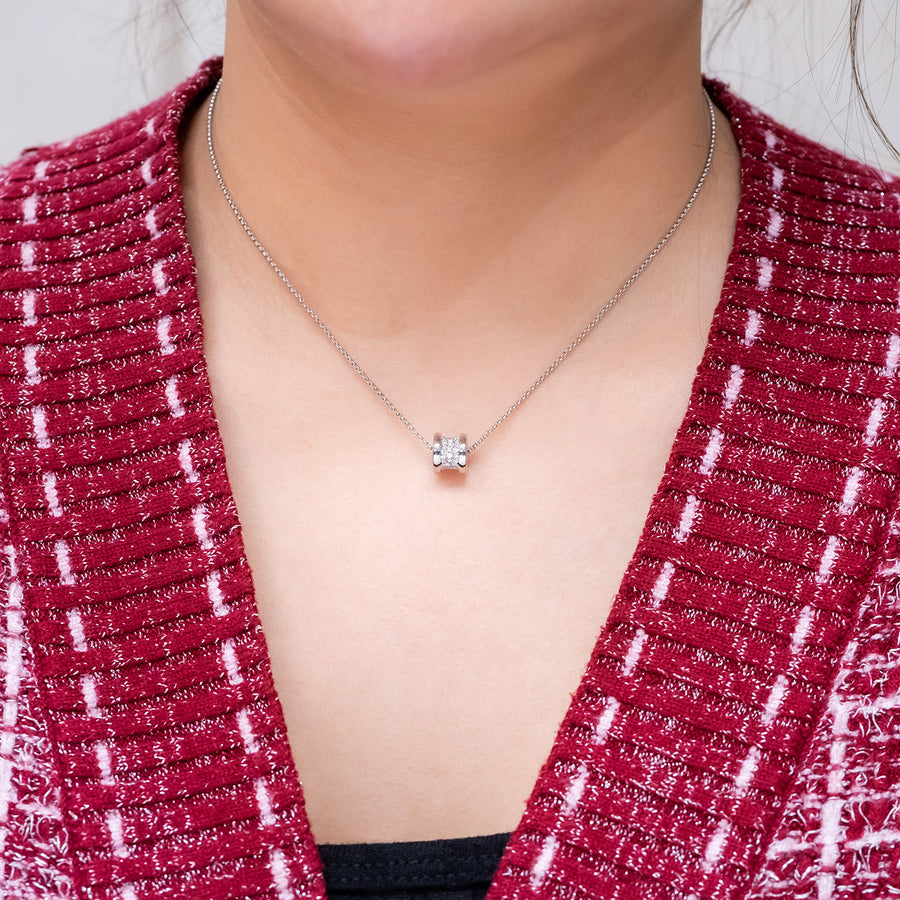 สร้อยและจี้ Bvlgari B.zero1 mini necklace with pavé diamonds 18K White Gold Size 39/42/44cm.# (Used) #vrbvnlimt 7561