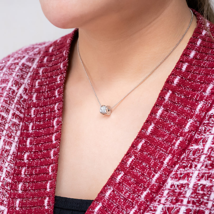 สร้อยและจี้ Bvlgari B.zero1 mini necklace with pavé diamonds 18K White Gold Size 39/42/44cm.# (Used) #vrbvnlimt 7561