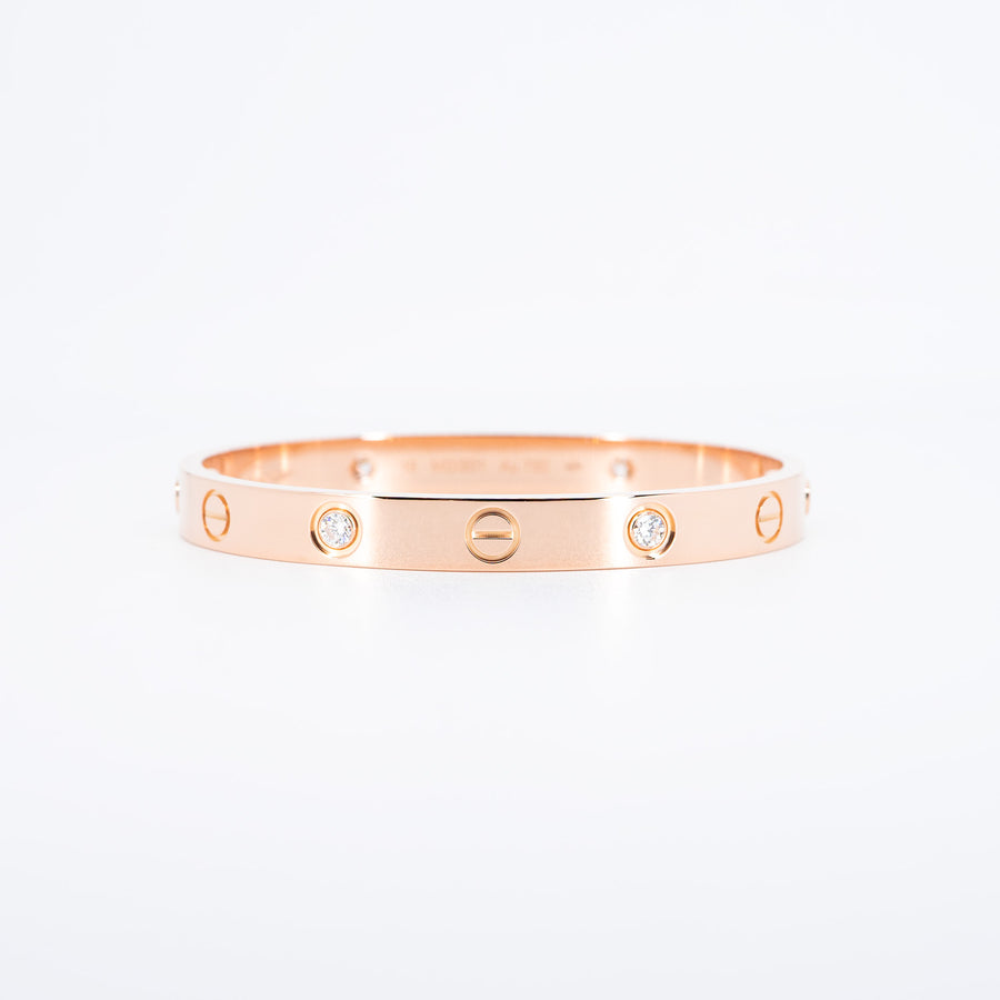 กำไล Cartier Love Bracelet, 4 diamonds 18K Rose Gold Size 15# (Used) #vrcab 6831