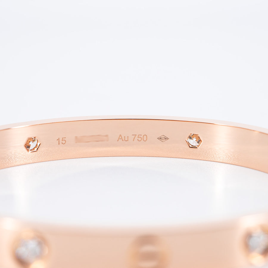 กำไล Cartier Love Bracelet, 4 diamonds 18K Rose Gold Size 15# (Used) #vrcab 6831