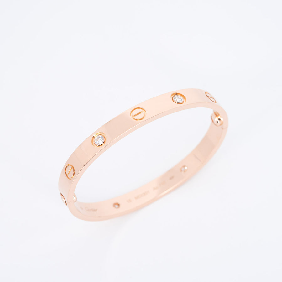 กำไล Cartier Love Bracelet, 4 diamonds 18K Rose Gold Size 15# (Used) #vrcab 6831