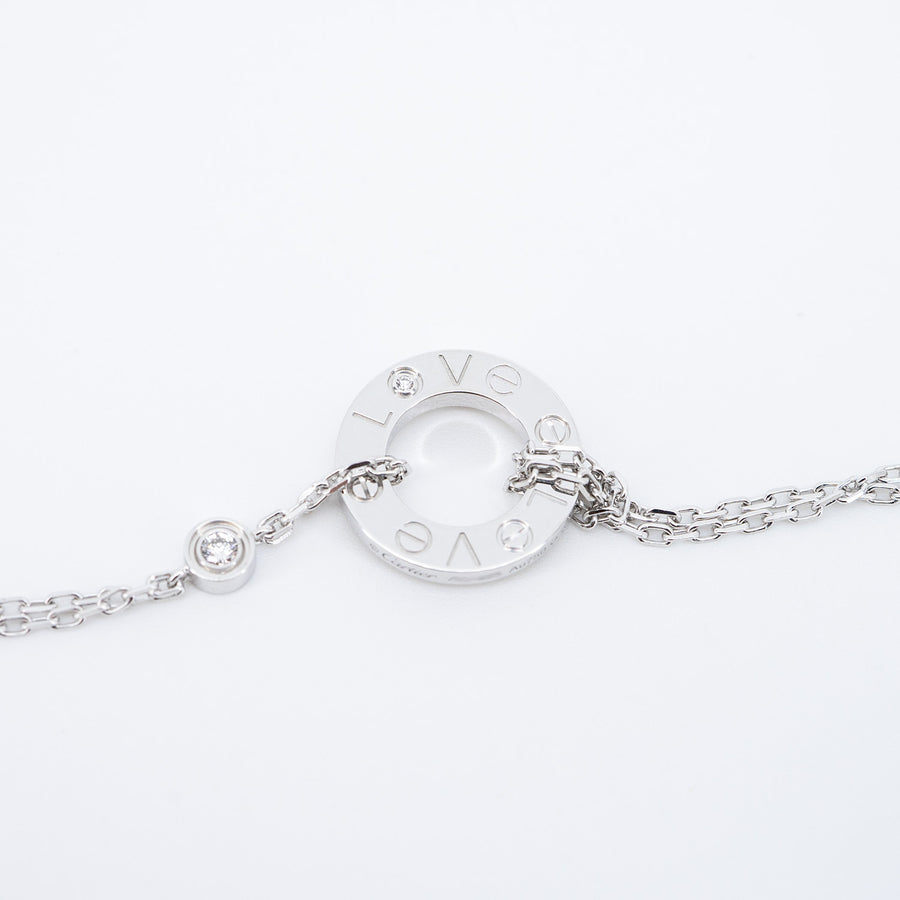 สร้อยข้อมือ Cartier Love bracelet, On Chain with 2 diamonds 18K White Gold Size 16.5-18.5cm.# (Used) #vrca 0796