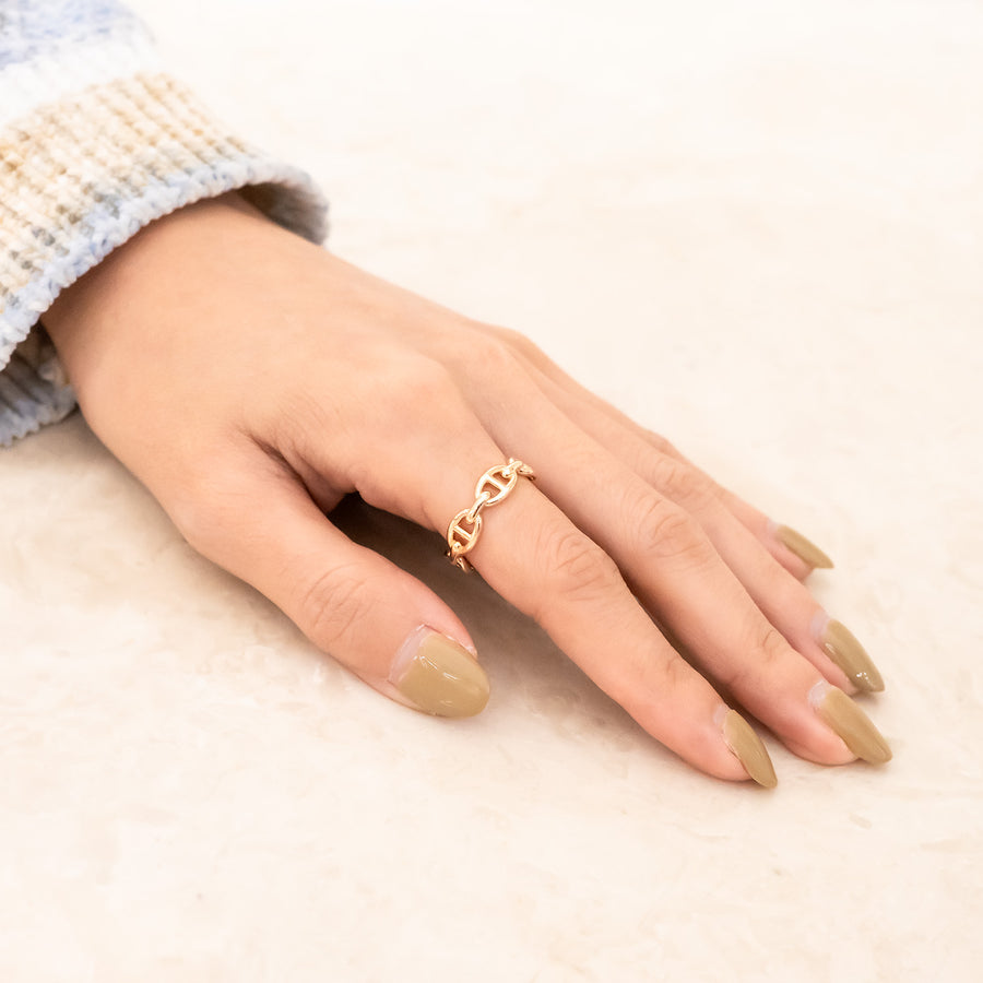 แหวน Hermes Chaine D'Ancre Enchainee Ring, Small Model 18K Rose Gold Size 56# (Used) #vrher 6750