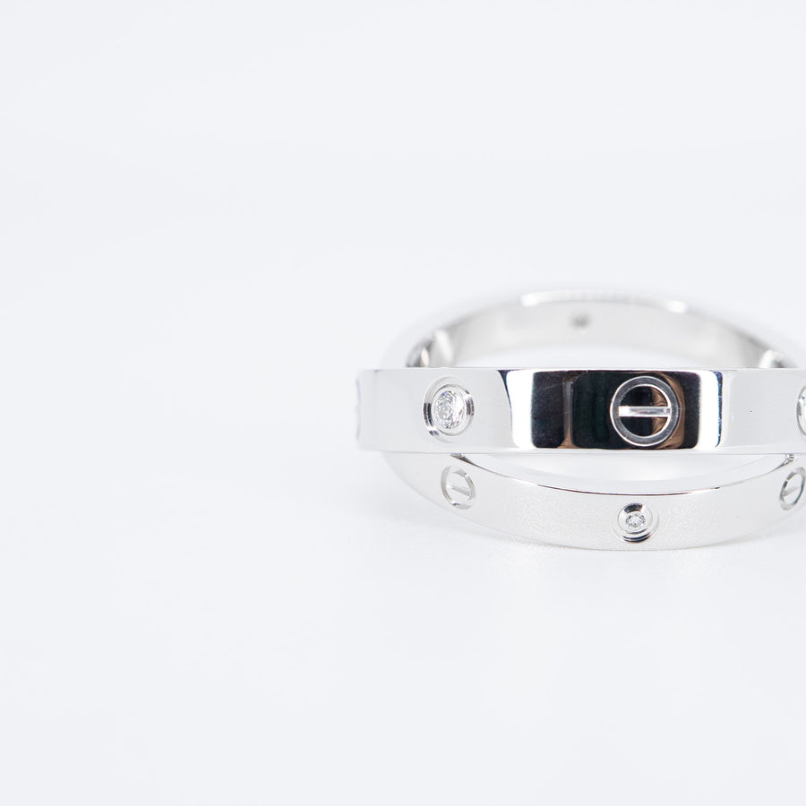 แหวน Cartier Love with 6Diamonds Double Band 18K White Gold Size 52# (Used) #vrca 0814