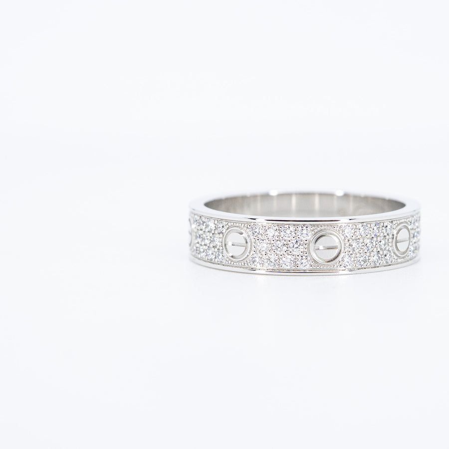 แหวน Cartier Love Band with Pave Diamonds 18K White Gold Size 56# (Used) #vrca 0817