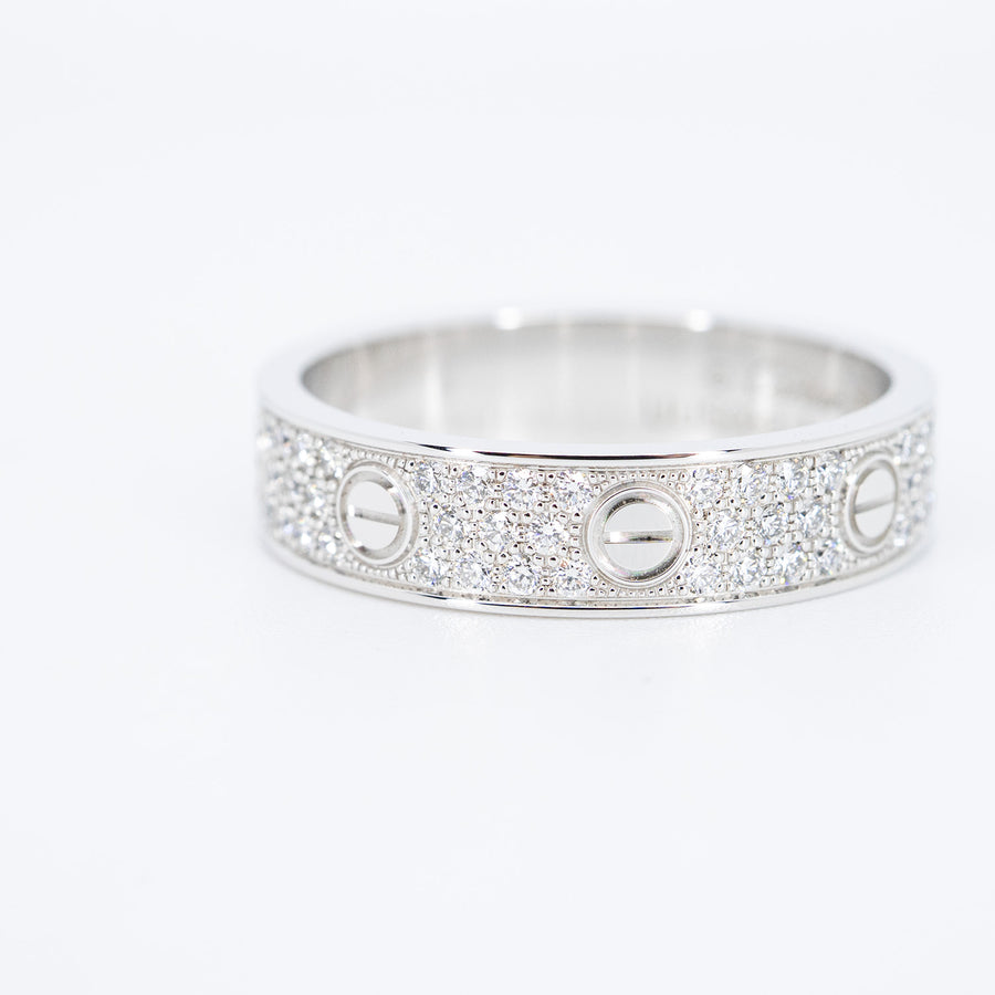 แหวน Cartier Love Band with Pave Diamonds 18K White Gold Size 56# (Used) #vrca 0817