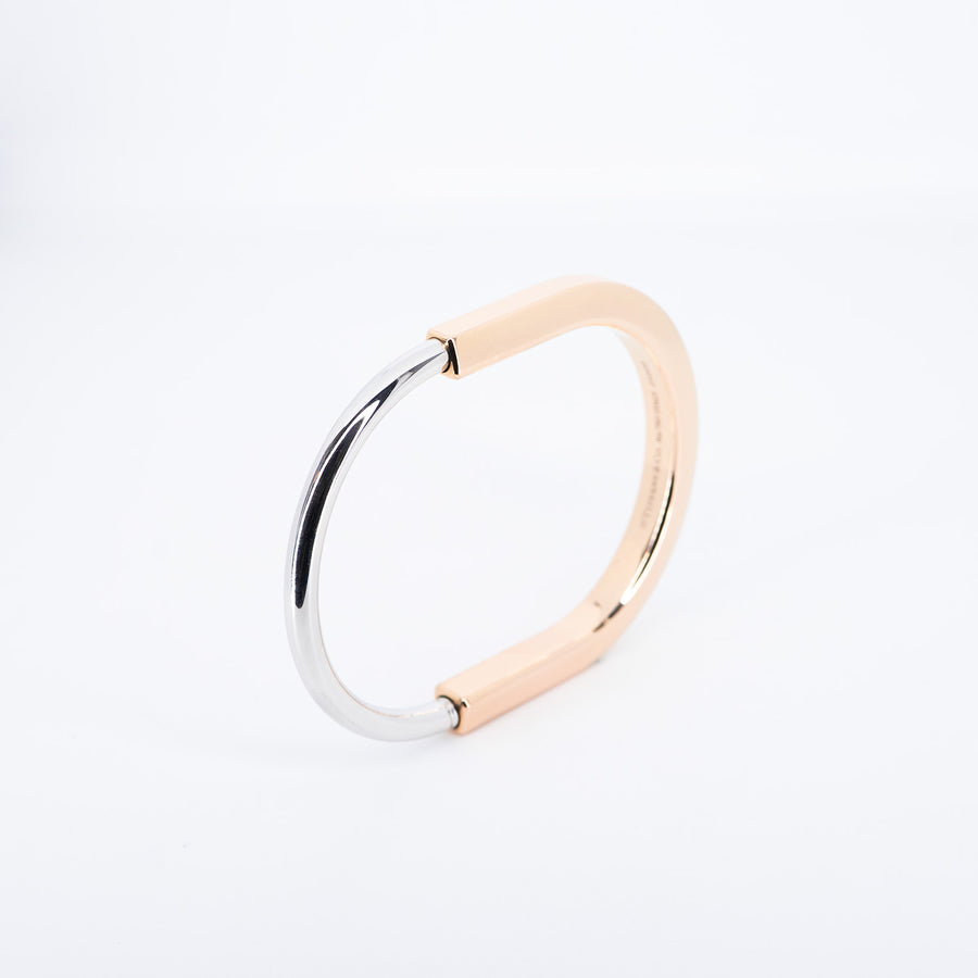 กำไล Tiffany & Co. Tiffany Lock Bangle Rose Gold & White Gold Size SM# (Used) #vrtib 6929