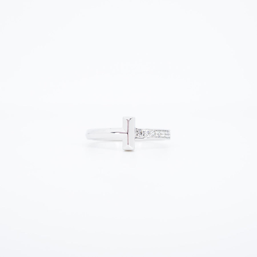 แหวน Tiffany & Co. Tiffany T T1 Ring with Diamonds 2.5 mm wide 18K White Gold Size 48# (Used) #vrti 0821