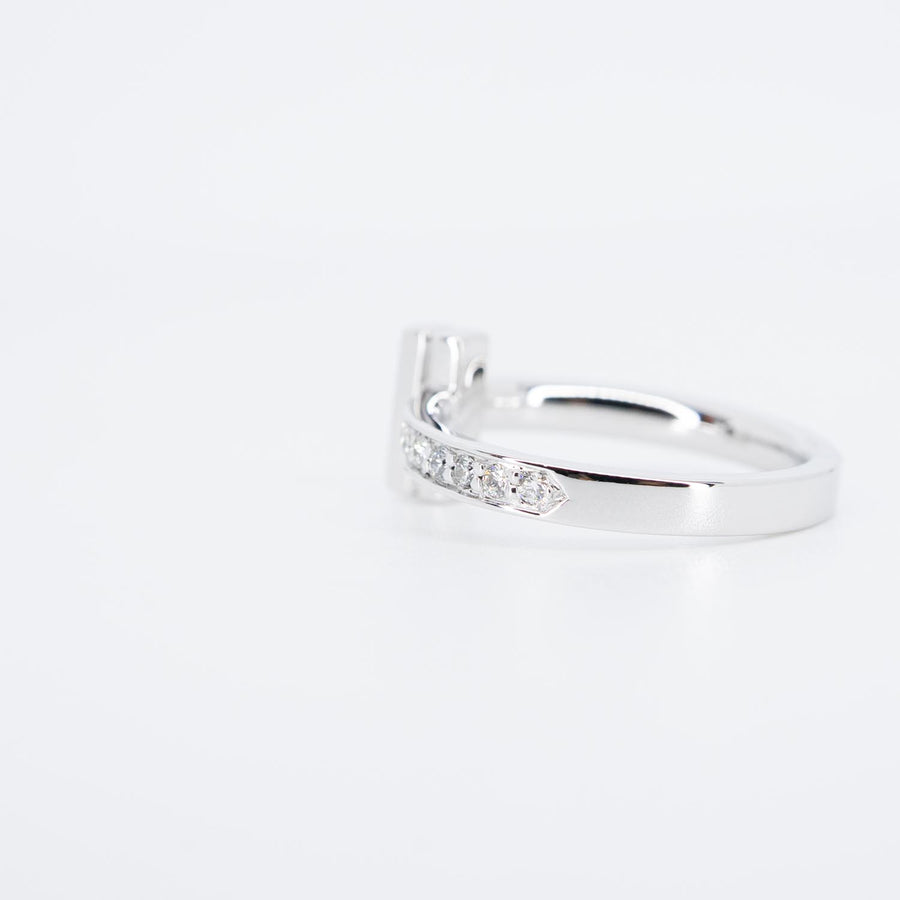 แหวน Tiffany & Co. Tiffany T T1 Ring with Diamonds 2.5 mm wide 18K White Gold Size 48# (Used) #vrti 0821