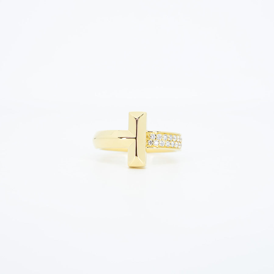 แหวน Tiffany & Co. Tiffany T T1 Ring with Diamonds 4.5 mm wide 18K Yellow Gold Size 55# (Used) #vrti 0822