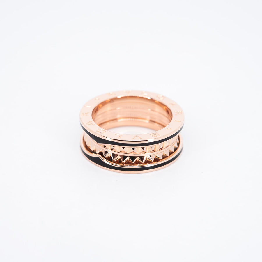 แหวน Bvlgari B.zero1 Rock two-band ring with studded spiral and black ceramic 18K Rose Gold Size 54# (Used) #vrbvrimt 6932