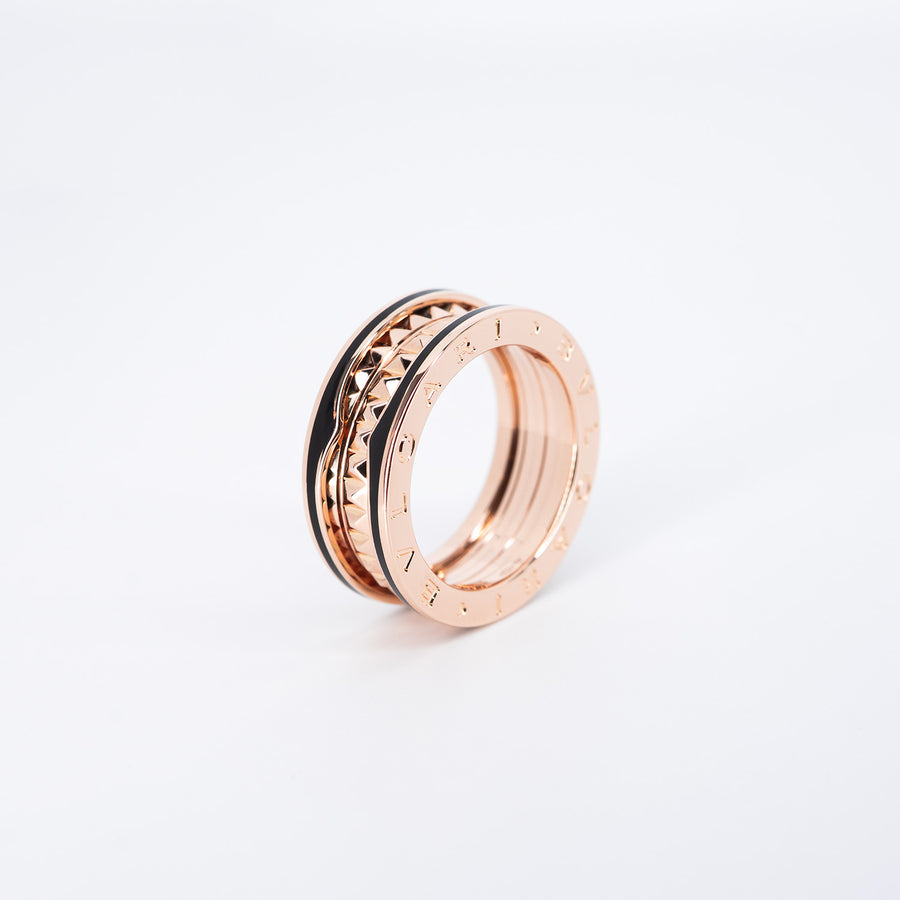 แหวน Bvlgari B.zero1 Rock two-band ring with studded spiral and black ceramic 18K Rose Gold Size 54# (Used) #vrbvrimt 6932