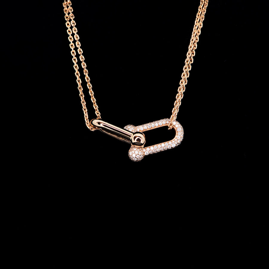 สร้อยและจี้ Tiffany & Co. Tiffany HardWear Large Double Link Pendant with Pave Diamonds 18K Rose Gold Size 40cm.# (Used) #vrti 0827