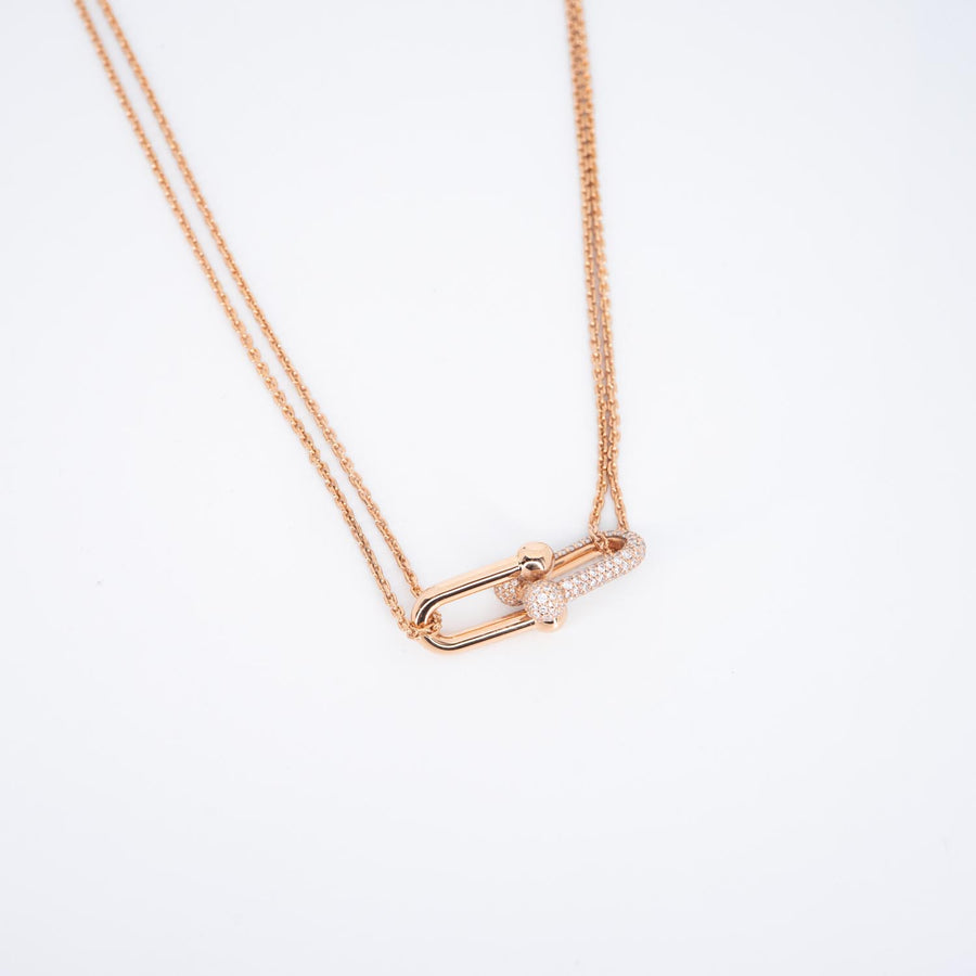 สร้อยและจี้ Tiffany & Co. Tiffany HardWear Large Double Link Pendant with Pave Diamonds 18K Rose Gold Size 40cm.# (Used) #vrti 0827