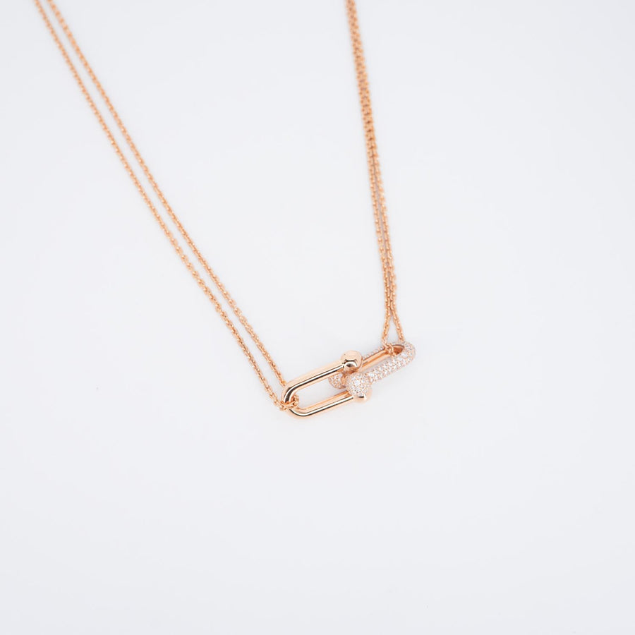 สร้อยและจี้ Tiffany & Co. Tiffany HardWear Large Double Link Pendant with Pave Diamonds 18K Rose Gold Size 40cm.# (Used) #vrti 0827