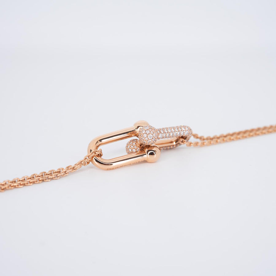 สร้อยและจี้ Tiffany & Co. Tiffany HardWear Large Double Link Pendant with Pave Diamonds 18K Rose Gold Size 40cm.# (Used) #vrti 0827