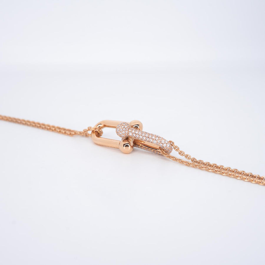 สร้อยและจี้ Tiffany & Co. Tiffany HardWear Large Double Link Pendant with Pave Diamonds 18K Rose Gold Size 40cm.# (Used) #vrti 0827