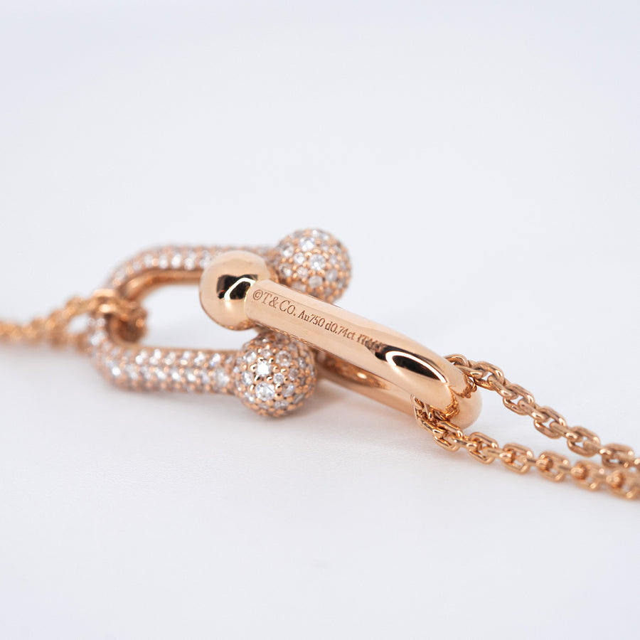 สร้อยและจี้ Tiffany & Co. Tiffany HardWear Large Double Link Pendant with Pave Diamonds 18K Rose Gold Size 40cm.# (Used) #vrti 0827