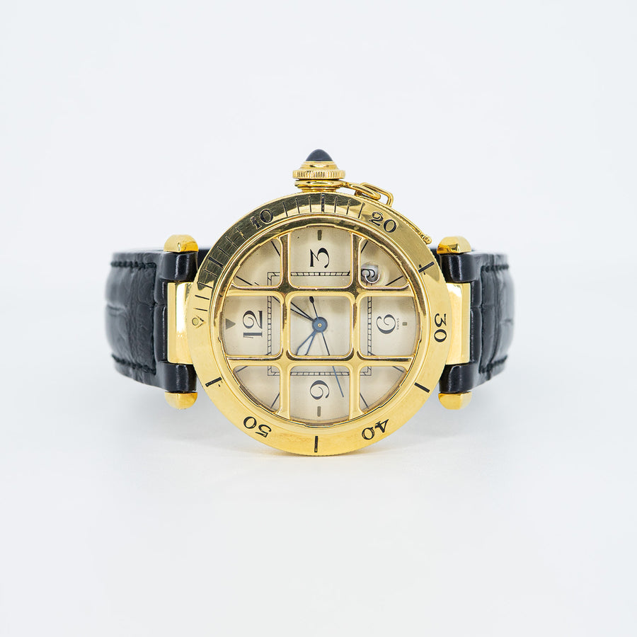 นาฬิกา Cartier Vintage Pasha de Cartier Grille watch, 38mm, Automatic 18K Yellow Gold Size 38mm.# (Used) #vrca 0830