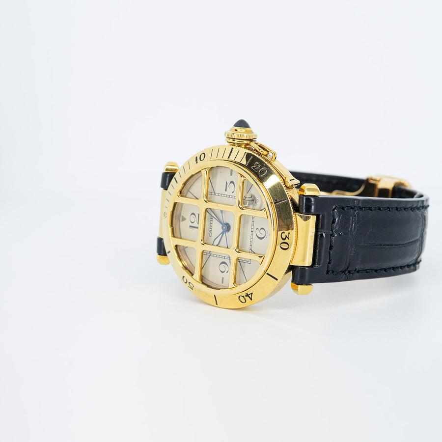 นาฬิกา Cartier Vintage Pasha de Cartier Grille watch, 38mm, Automatic 18K Yellow Gold Size 38mm.# (Used) #vrca 0830