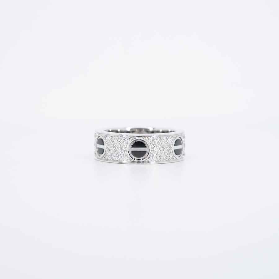 แหวน Cartier Love Ring, Diamond-Paved, Ceramic 18K White Gold Size 50# (Used) #vrcalrfim 6330
