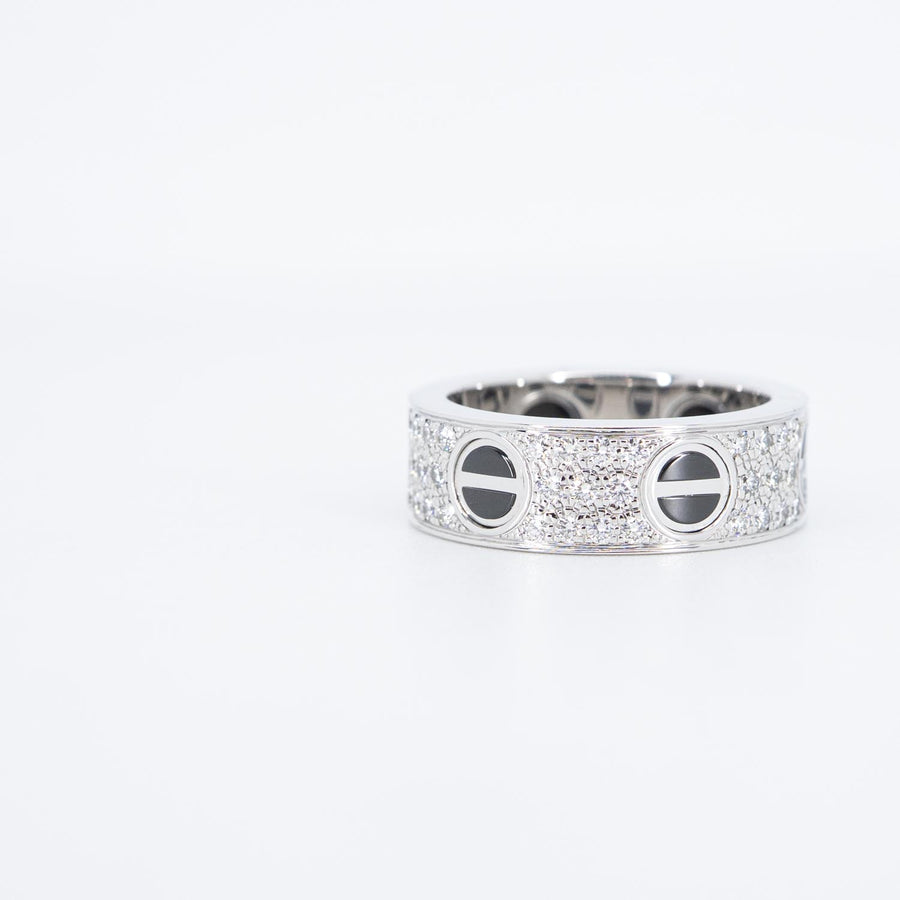 แหวน Cartier Love Ring, Diamond-Paved, Ceramic 18K White Gold Size 50# (Used) #vrcalrfim 6330