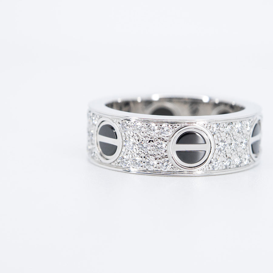 แหวน Cartier Love Ring, Diamond-Paved, Ceramic 18K White Gold Size 50# (Used) #vrcalrfim 6330