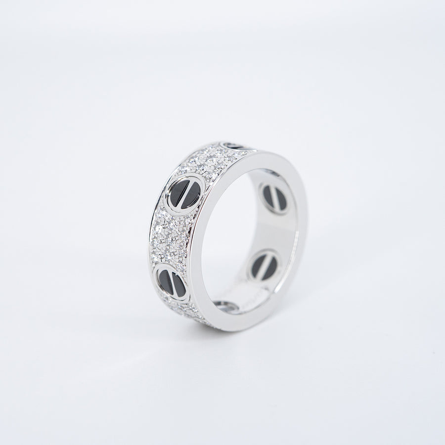 แหวน Cartier Love Ring, Diamond-Paved, Ceramic 18K White Gold Size 50# (Used) #vrcalrfim 6330
